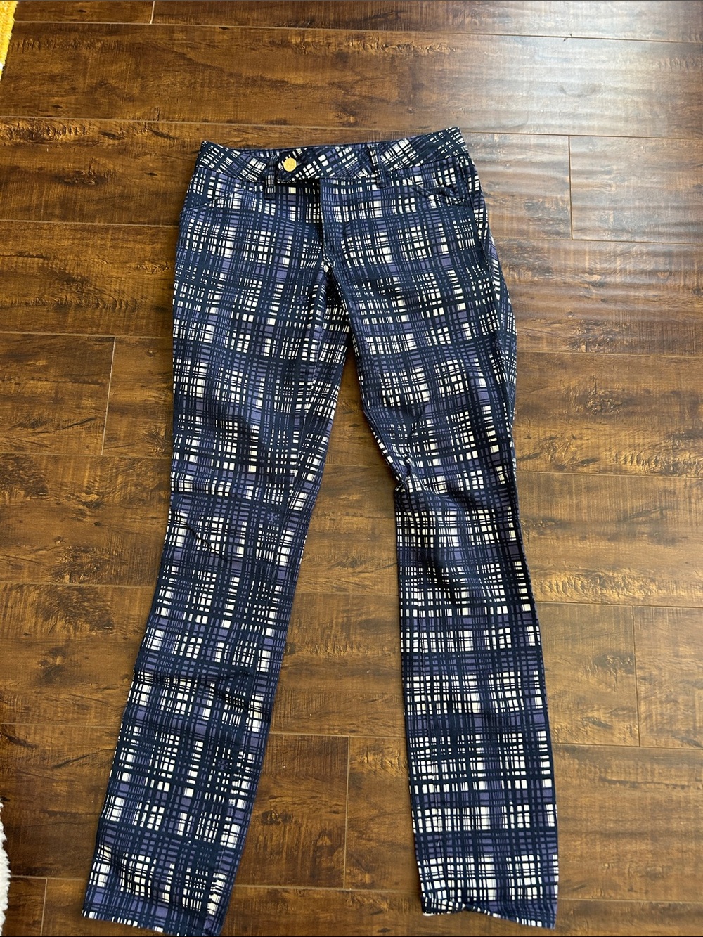 Tory Burch Navy and White Plaid Slim Pants